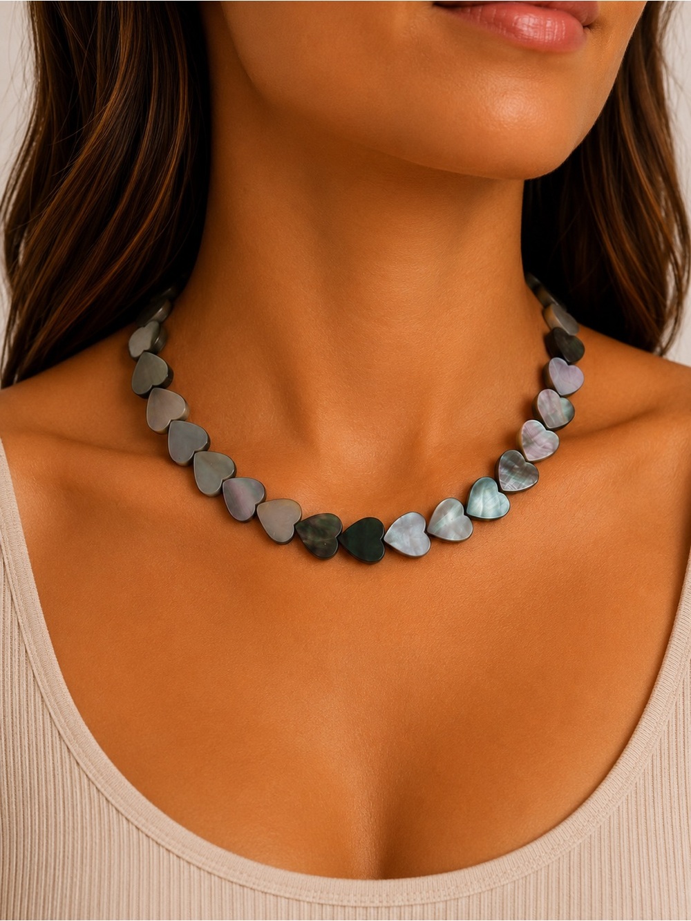 Black Shell Heart Beaded Necklace - Made to Order
